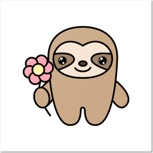 Cute sloth with a flower in a paw Posters and Art